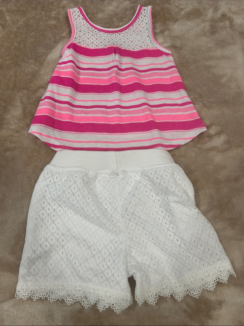 U.S. Polo Assn. Girls 2 PC Outfit Set SZ 2T NEW Tank Top Lace Shorts pink white - Picture 7 of 8